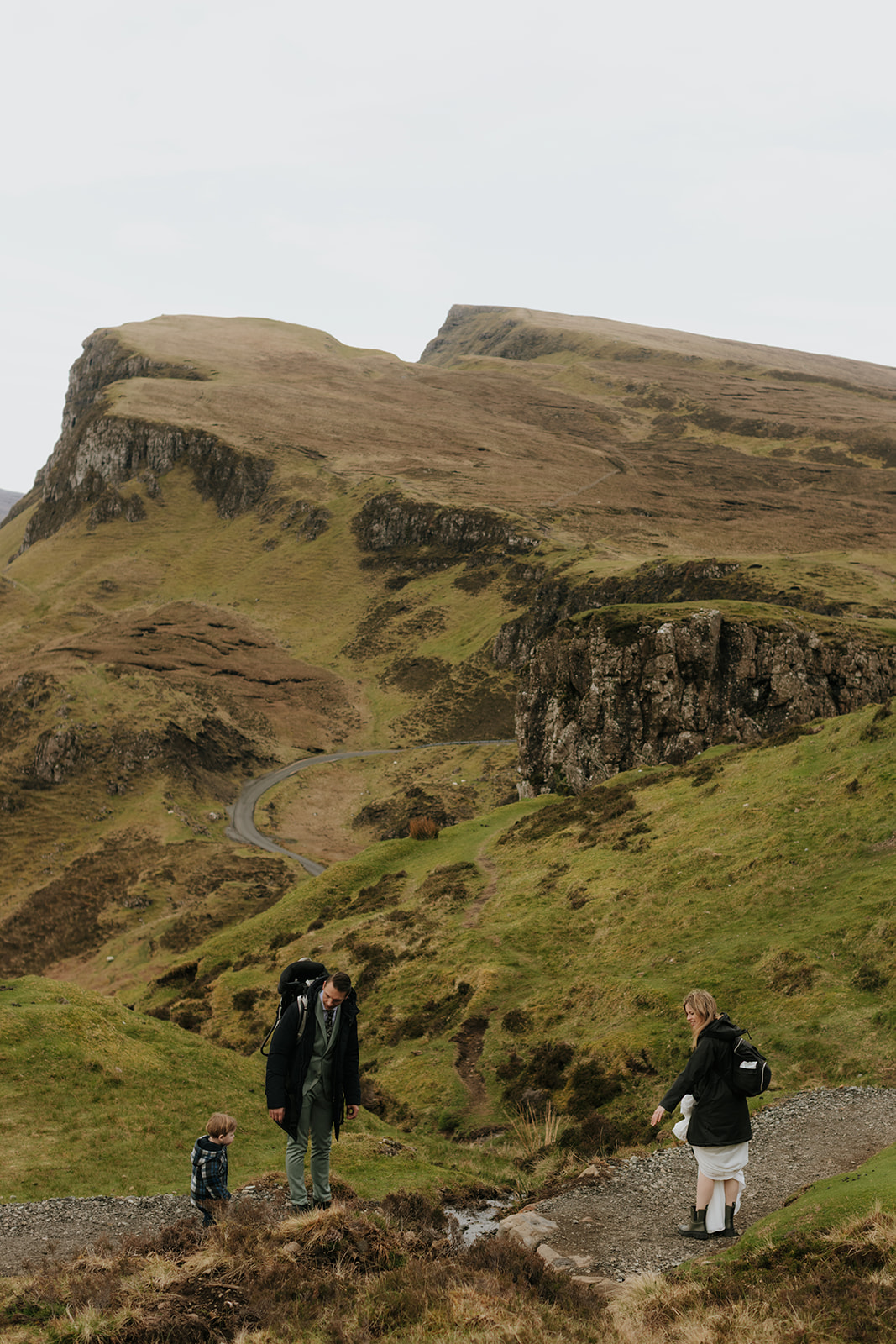 Family hiking together on the Isle of Skye during their elopement adventure