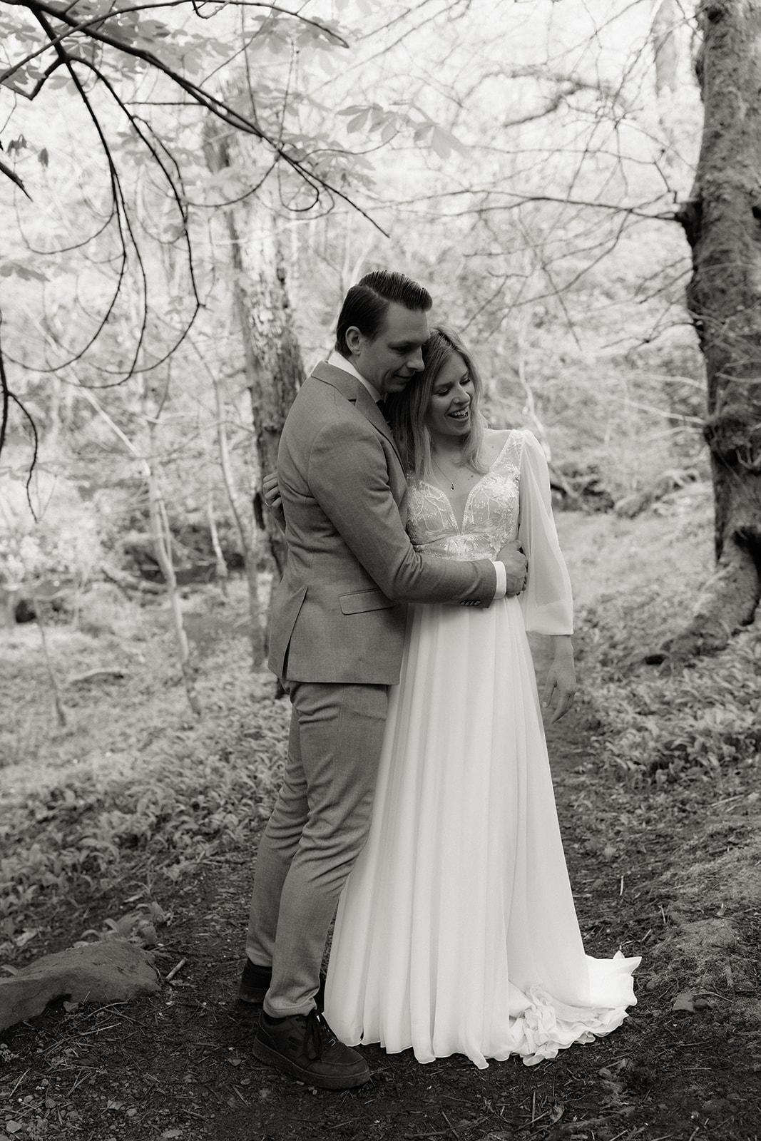 Couple sharing a tender embrace during their Isle of Skye elopement