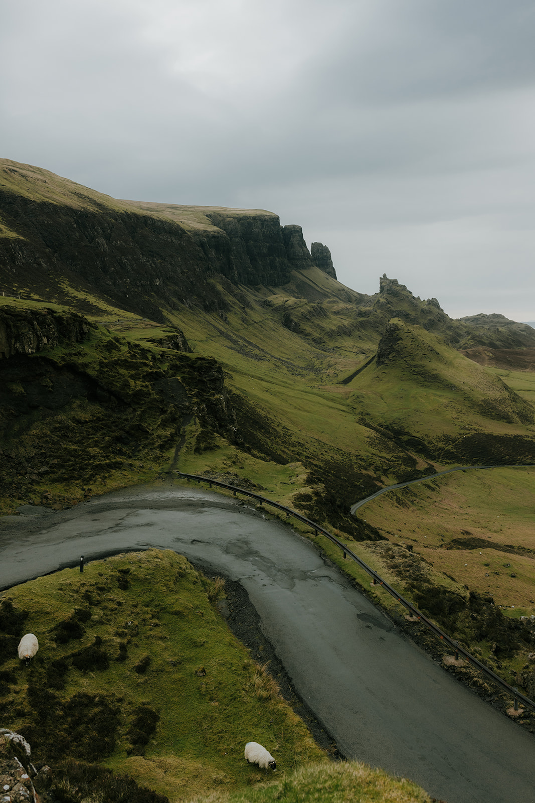 Wide view of The Quiraing at sunrise during an Isle of Skye elopement
