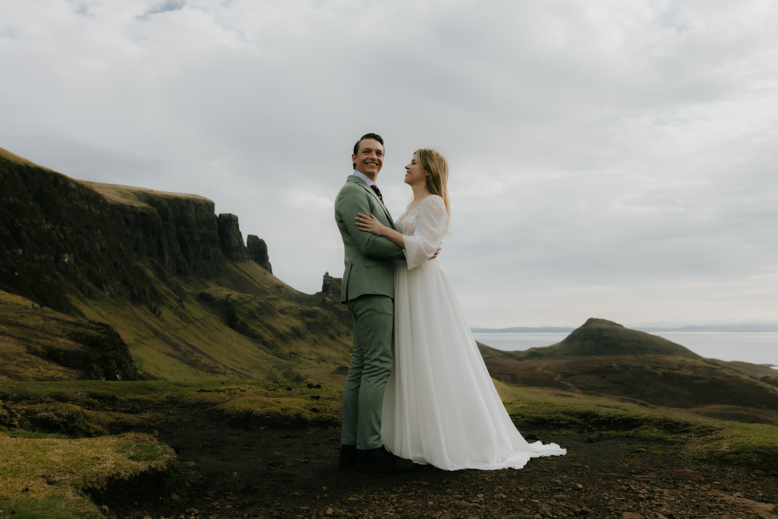 Posed romantic couple portrait during Isle of Skye elopement