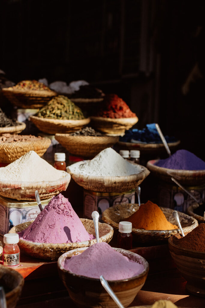 Colourful spices in Marrakesh souk