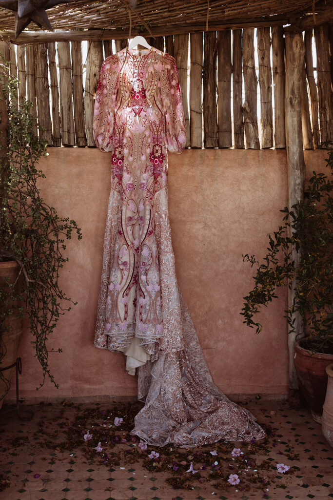 Pink embroidered wedding dress in Marrakesh