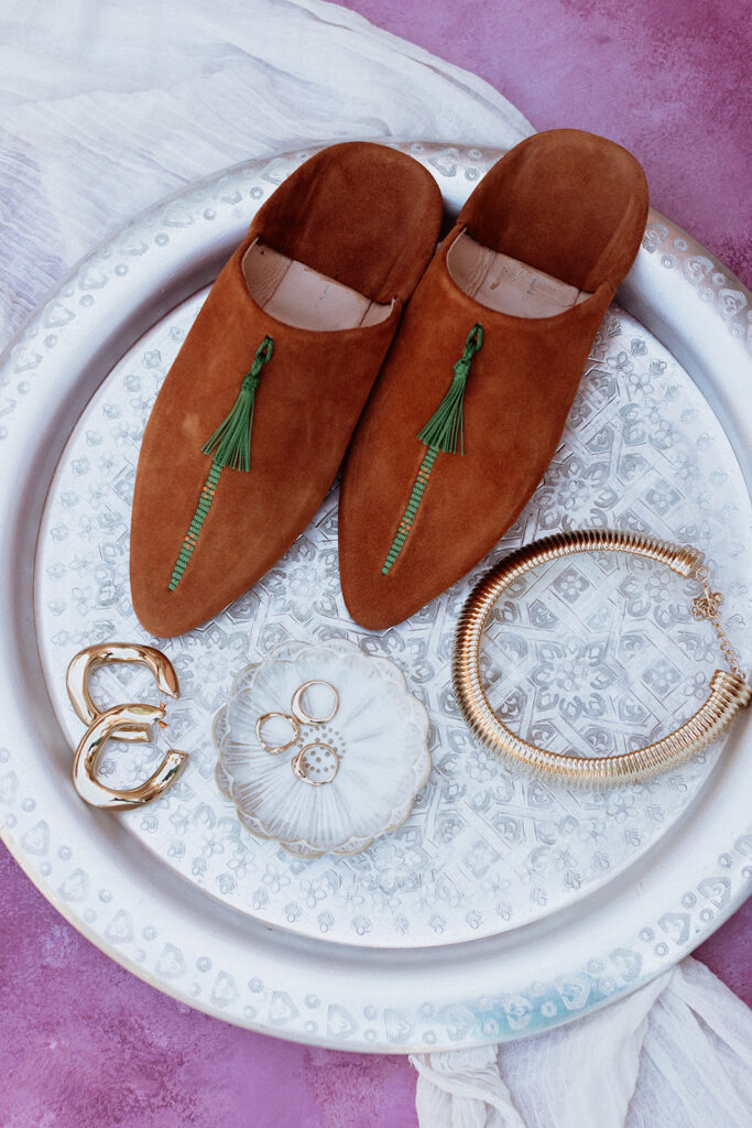 Moroccan slippers and gold jewellery